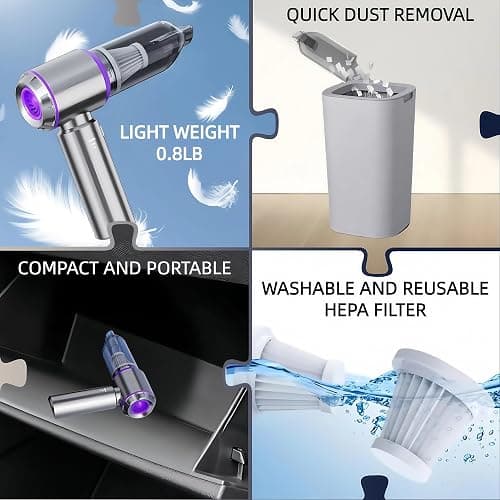 LYCVVVGS Handheld Car Vacuum Cleaner, 21000PA Rechargeable High Power Cordless Mini Vacuum Cleaner and Blower 4-in-1 with 3 Gear, Vacuum with Brushless Motor for Car, Home, Office, PC thumbnail 9