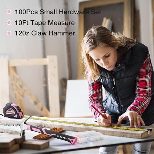 WORKPRO Pink Tool Kit, 263-Piece Home Repairing Tool Set with Wide Mouth Open Storage Bag, Household Tool Kit - Pink Ribbon thumbnail 5