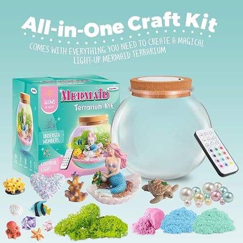 Mermaid Light-Up Terrarium Kit for Kids - LED Night Light Birthday Gift for Girls Ages 4 5 6 7 8-12 Year Old - Mermaid Toys for Girls - DIY Arts and Crafts Kit for Kids thumbnail 2