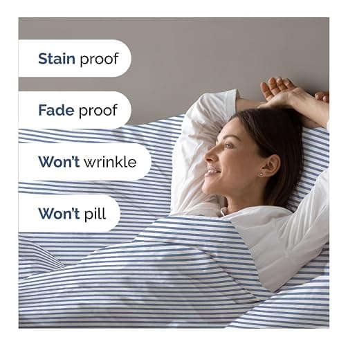 Duvet Cover Full Size Set - Extra Soft Full Duvet Cover 80" x 90" with 2 Pillow Shams for Women, Men, Kids & Teens - Hotel Luxury w/ Zipper Closures & Ties - Comfy, Cozy & Breathable (Blue Stripes) thumbnail 5