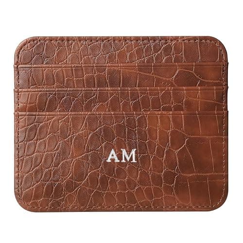 Personalisa Gold Silver Initial letters Credit Card Holder Wallet, PU Leather Ultra Slim Wallet, Thin Minimalist Credit Card Case Card Protector, Front Pocket Wallets for Men, Women (cro-brown) thumbnail 3
