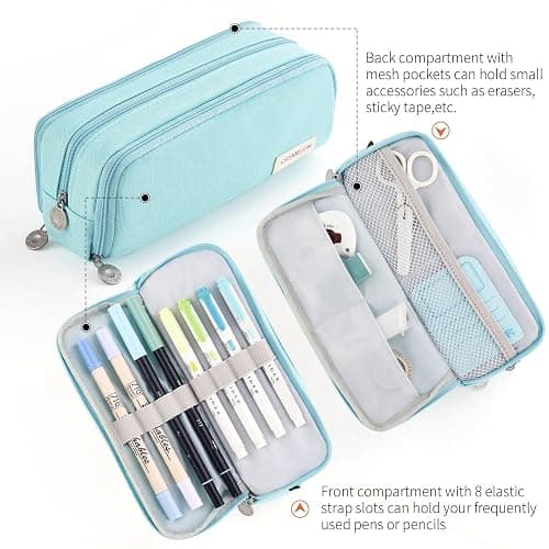 CICIMELON Pencil Case Large Capacity Pencil Pouch 3 Compartments Pencil Bag Gift for Students Girls Adults Women (Light Blue) thumbnail 6