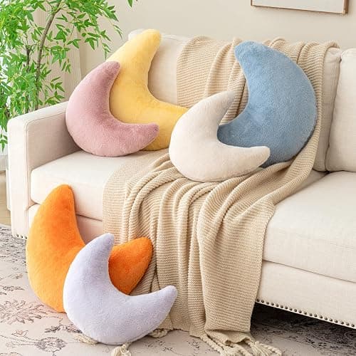 Znhinery Moon Pillow, Decorative Throw Pillows with Soft Faux Rabbit for Bed Couch, Moon Shaped Pillows Plush Floor Cushions Room Decor Pillow for Sofa Bedroom Living Room thumbnail 7