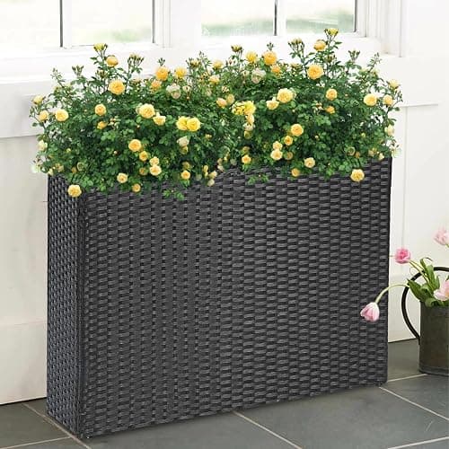 SUNNYPARK Tall Rectangular Planter with Removable Liner, All-Weather PE Rattan Large Modern Planters Indoor Outdoor Flower Plant Pots Garden Box Patio Yard Front Porch Deck thumbnail 2