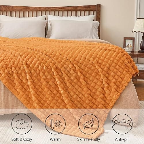 BEDELITE Burt Orange Fall Throw Blanket for Couch, Gifts for Women, 50"x60" | Cute Checked Soft Warm Fluffy Blanket for Bed Sofa, Lightweight Plush Cozy Fuzzy Blanket for Room Fall Decor, All Season Use thumbnail 5