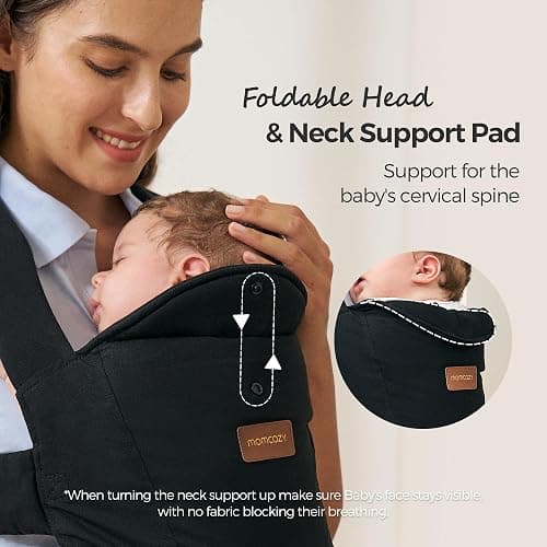 Momcozy Newborn Carrier WeeSnug- Lightweight and Cozy Comfort for 7-25 lbs, Ergonomic Cross-Back Support, Effortless to Put On, Hands-Free Baby Carrier with Lumbar Support, Black thumbnail 8