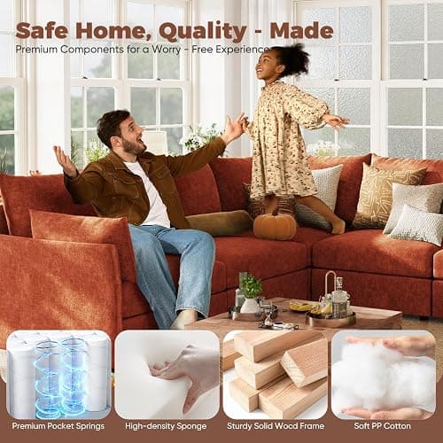 ABCASA 167.5" Oversized Modular Sectional Sofa, U Shaped Convertible Couch with Movable Ottoman, Large 8 Seat Corner Couches for Living Room Deep Seat Terracotta Chenille thumbnail 8