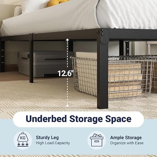 Allewie Queen Bed Frame, 14 inch Metal Platform Beds with Storage Space, No Box Spring Needed and Easy Assembly, Black thumbnail 6