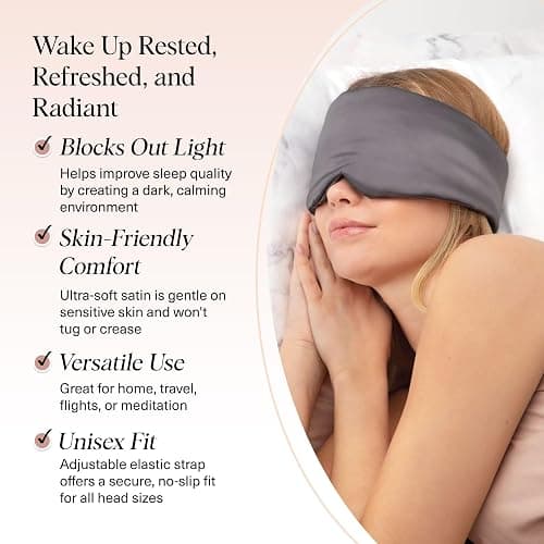 Kitsch Satin Sleep Mask - Eye Masks for Sleep, Softer Than Silk Satin Sleeping Mask Blindfold and Sleep Masks for Women and Men, Eye Care Travel Essentials - Charcoal Black thumbnail 5