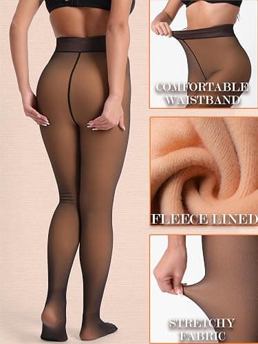 HONENNA 5 Skin Colors Fake Translucent Fleece Lined Tights, Winter Thermal Pantyhose for Women under Dress, medias térmicas thumbnail 6