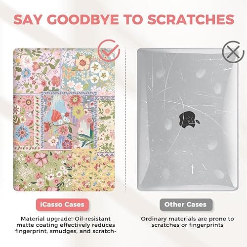 iCasso for MacBook Air 13 inch Case 2020 2019 2018 Release A2337 M1 A2179 A1932, Flower Hard Shell Protective Case for MacBook Air 13.3 inch + Keyboard Cover + Screen Film, Pink thumbnail 6