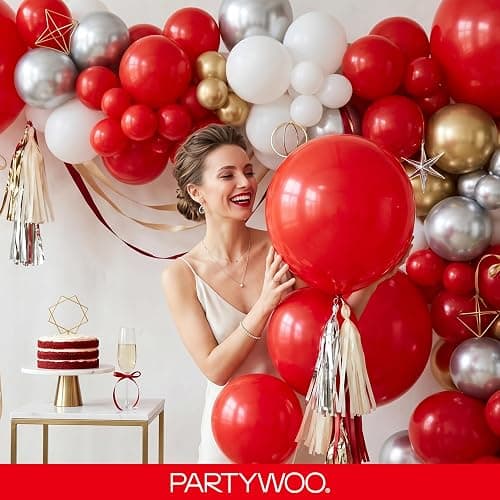 PartyWoo Red Balloons 140pcs Different Sizes of 18 12 10 5 Inch | Balloons for Birthday Graduation Bachelorette Citizenship Anniversary Cherry Casino Theme Party Decorations Red-Y57 thumbnail 9