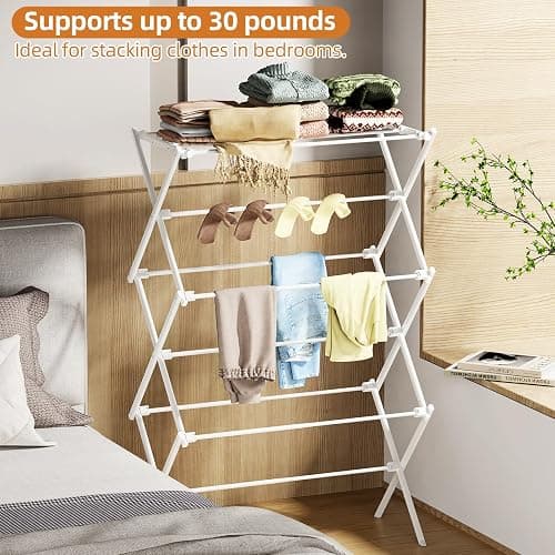 FILROUG Drying Rack Clothing, 3-Tier Clothes Drying Rack Foldable, Antirust Laundry Drying Rack Collapsible Use for Indoor & Outdoor, 11.8" D x 34.6" W x 35.4" H, White thumbnail 6