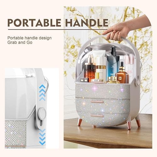Ptesly Teen Girls Gift Makeup Organizer,Skincare Organizer Jewelry Storage,Cosmetics Storage and Display Case,Make Up Holders and Organizers for Countertop,Bathroom Organizer (Pearl White) thumbnail 5