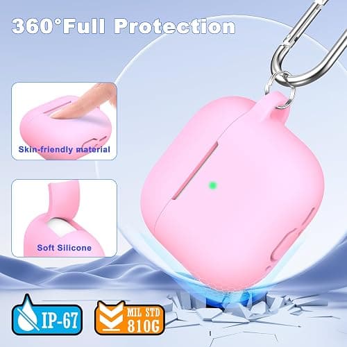 MHYALUDO for AirPods 4th Generation Case Cover 2024, Military Grade Soft Silicone Shock-Absorbing for AirPods 4 Case with Keychain & Cleaning kit, Pink thumbnail 2