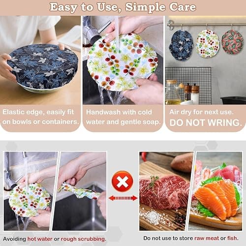 Revahope 5-Size Reusable Beeswax Bowl Covers for Bread Proofing, Cotton Cloth Flexible Beeswax Wraps for Food Storage(Tomatoes) thumbnail 6