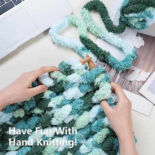 Cozyful Chunky Yarn for Hand Knitting - #10 Chunky Chenille Blanket Yarn, Jumbo Big Thick Chunky Yarns for Crocheting, Tie Dye Bulky Knit Yarns, 8 Skein (25 yds 8 oz Each Skein), Forest&Teal&Sky&Mint thumbnail 6