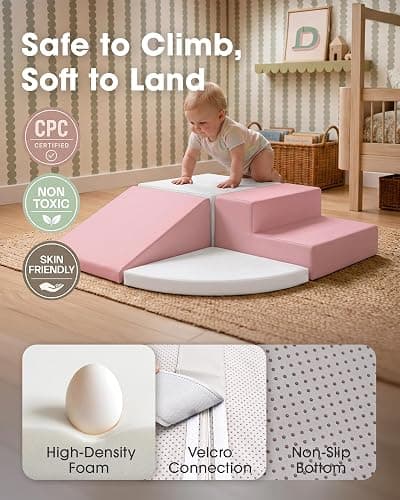 little dove PU Leather 4-Piece Foam Climbing Blocks for Toddlers 1-3 | Toddler Climbing Toys Indoor, Soft Play Set for Crawling Climbing and Sliding, Easy to Clean, Ideal Gift for Kids, Pink thumbnail 3