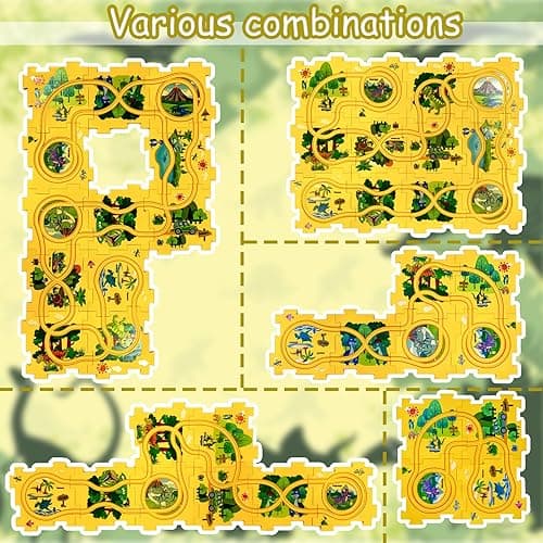 4 Year Old Boy Birthday Gift, Puzzle Racer Kids Car Track Set Puzzle Racer Car Track Set with Roadmap Puzzle Track Car Play Set Toys for 4 Year Old Boys (A-Dinosaur, Set1-25pcs) - Set1-25 PCS - A-dinosaur thumbnail 4