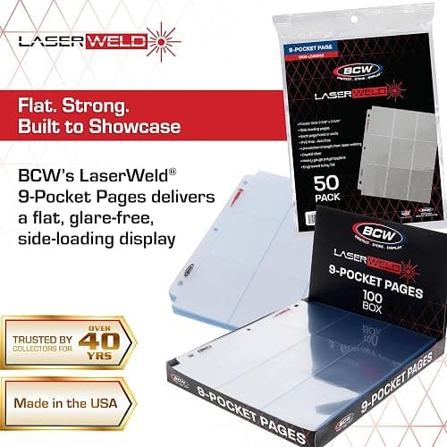 BCW LaserWeld 9-Pocket Page - Side Load 100ct | Holds Nine 2½" x 3½" Trading Cards | Acid-Free Card Storage | Laser-Welded Seams for Durability | Compatible with 3-Ring Binders thumbnail 3