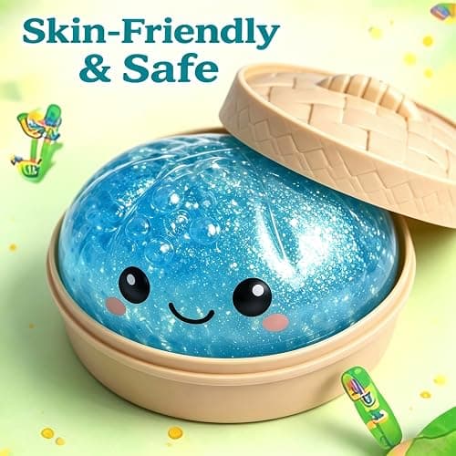 Glitter Dumpling Squishy Soft TPR Squeeze Toy, Slow Rising Stress Relief Fidget, Cute Bao Bun Desk Decor, Handheld Relaxation Toy for Office Home Adults (Blue (Beads)) thumbnail 6
