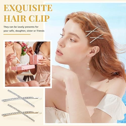 20 Pcs Rhinestone Hair Clips Set, Gold & Silver Crystal Hair Pins, Bling X-Shaped Hair Accessories for Women Girls, Trendy Hair Decor for Party, Wedding, Daily Styling (Gold, Silver,2) thumbnail 7