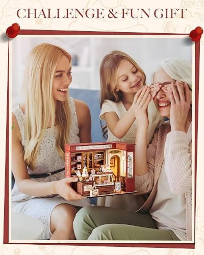 ROBOTIME DIY Miniature House Kit, Mini Wooden Dollhouse Kit for Adults, Building Kit with LED Light, Diorama Model,Halloween/Christmas/Birthday Gifts for Family/Friends (Honey Dessert Talk) thumbnail 7