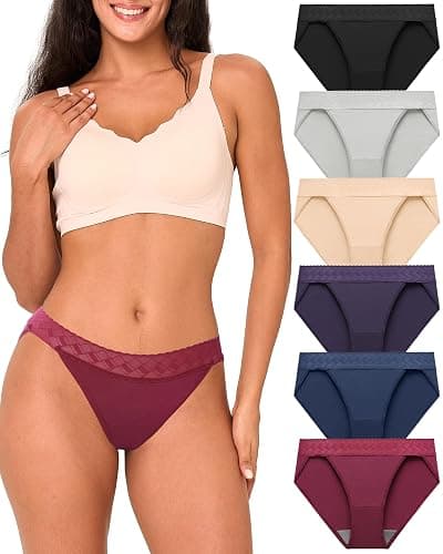 Women's Bikini High Cut Lace Underwear for Women Breathable Ladies Panties | 6-pack, Moisture-wicking, Wide Double-layer Crotch, Tag-free, Full Hip Coverage, Machine washable - Image 1