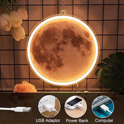 Anywin Moon Neon Light Sign, Moon Wall Lights, Neon Sign for Wall Decor, Led Mood Lighting with Dimmer for Living Room, Bedroom, Home Bar, Gaming Room,Dorm thumbnail 6