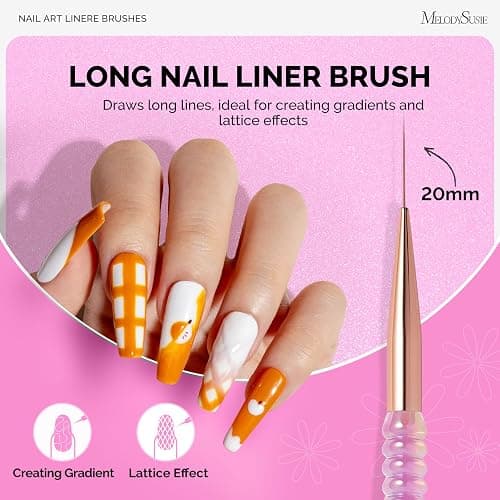 MelodySusie 5Pcs Nail Art Liner Brushes with Nail Brush Holder, Professional Gel Polish Painting Art Design Pen for Thin Long Lines, Tiny Details, Fine Drawing, Delicate Coloring Sizes 5/7/9/11/20mm thumbnail 5