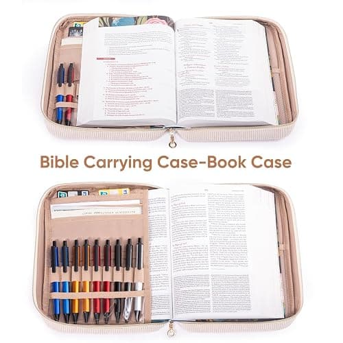 Bible Cover for Women, Initial Personalized Bible Gift - Bible Case for Men - Bible Holder - Bible Bag - Bible Carrier - Bible Carrying Case with Pockets for Bible Study Suppliers, Bible Accessories - L - Ivory thumbnail 5