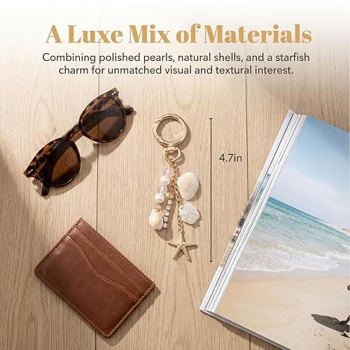 OKKRMGZ Beach Keychain with Gold Starfish and Seashell Charms Coastal Bag Charm Keychains for Women Cute Beachy Purse Accessories Sea Shell Travel for Ocean Lovers and Coastal Vibes thumbnail 7