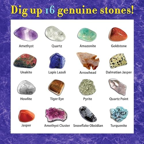 DANCING BEAR Gem stone Dig Kit, Excavate 16 Real Gems & Crystals including Arrowheads, Quartz Point and Amethyst, STEM Education for Kids, Fun Rock Mining Science Activity Gift Sets for Girls and Boys thumbnail 5