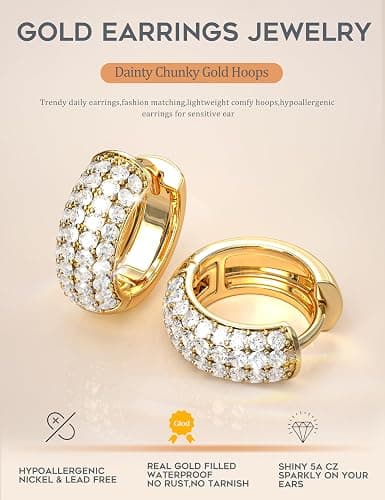 LOLIAS Small Chunky Gold Hoop Earrings for Women Hypoallergenic Gold Silver Hoops for Sensitive Ears Non Tarnish 14K Gold Filled Huggie Hoop Earring Stacks for Multiple Piercing Lightweight 3Pairs - Chunky-14K Gold Plated thumbnail 3