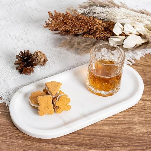 Koville Natural Marble Tray for Bathroom Countertop, Marble Storage Trays for Perfume, Cosmetics, Jewelry, Vanity Tray Stone Trays for Kitchen, Decorative Tray for Dresser Organizer(Calacatta White) thumbnail 6