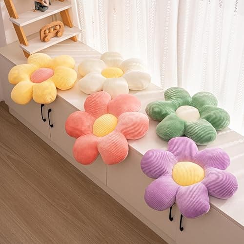 FSRONGXI 2Pcs Daisy Flower Pillow Cute Throw Pillows Set, Teen Girls Preppy Room Bedroom Decor Aesthetic Decorative Pillow for Bed Sofa Floor Chair Home Decor (Pink & White) thumbnail 4