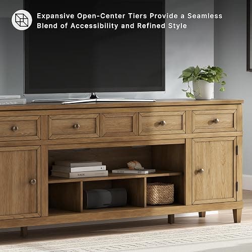 Signature Design by Ashley Sharlance 81" Wood TV Stand for TVs up to 93" | Fits TVs up to 93 in, Hardwood solids hickory wood veneer and MDF substrate, 4 drawers, 2 cabinets, Fireplace compatible thumbnail 7