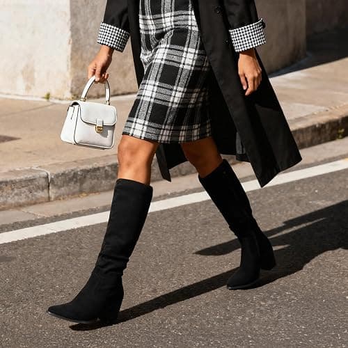 DREAM PAIRS Women's Slouchy Knee-High Chunky Heel Boots | 3-in Block Heel,Faux Suede Leather,Slouch Pull-on,Side Zipper,Pointed Toe,Comfortable Fall Winter Boots for Women thumbnail 3
