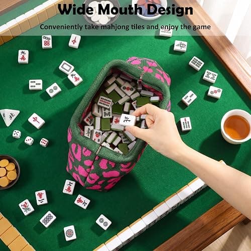 Sunnymove Mahjong Tile Bag Green Pink Leopard Print | Mahjong Woven Clutch Bag, Mahjong Storage, Woven Clutch for Vacation, Summer Beach Evening Purse for Women thumbnail 6