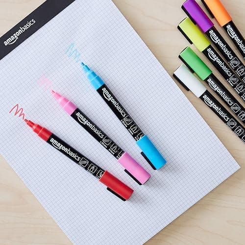 Amazon Basics Bullet/Chisel Reversible Tip Chalk Markers, Fine Point, 8-Pack, Bright Colors thumbnail 2