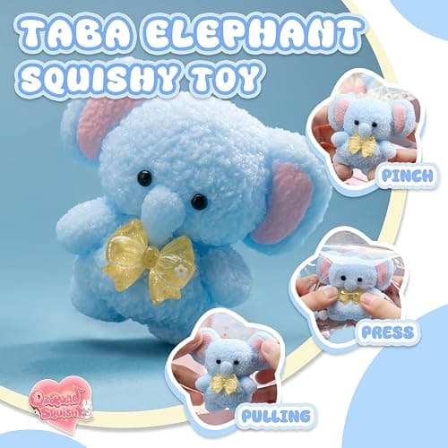 QCROAD SQUISHY Handmade Taba Blue Elephant Squishy - Original Silicone Squishy Toys for Kids & Adults, Stress Relief Squeeze Toy, Party Favors & Goodie Bag Stuffers thumbnail 3