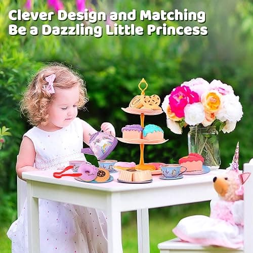 55Pcs Tea Party Set for Little Girls, Princess Tea Party Set, Unicorn Kid Tin Tea Set,Kids Kitchen Pretend Toy, Toddler Tea Party Set for Girl 3-5, Tea Party Set Christmas Birthday Gift for 4 Year Old thumbnail 6