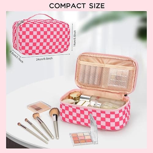 Relavel Makeup Bag, Cute Travel Cosmetic Bag, Small Pink Make Up Bags, Portable Toiletry Storage for Women Girl, Waterproof Makeup Organizer for Gym, Camping, Trip, Daily Use - Rose Red thumbnail 2