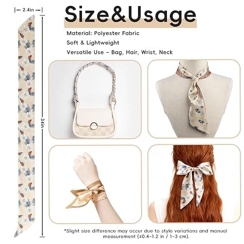 ZXZH 6 Pack Fashion Scarves for Women, Versatile Boho Head Scarf, Satin Scarf for Hair, Neck, Wrist, and Purse Accessories thumbnail 2