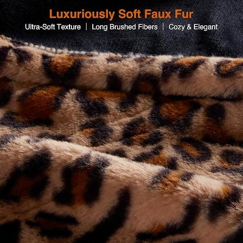 Beautyrest Long Brushed Faux Fur Ogee Textured Design Electric Blanket, Auto Shut Off, Virtually Zero EMF, Multi Heat Setting, UL Certified, Machine Washable, Leopard Throw 50x60 thumbnail 6