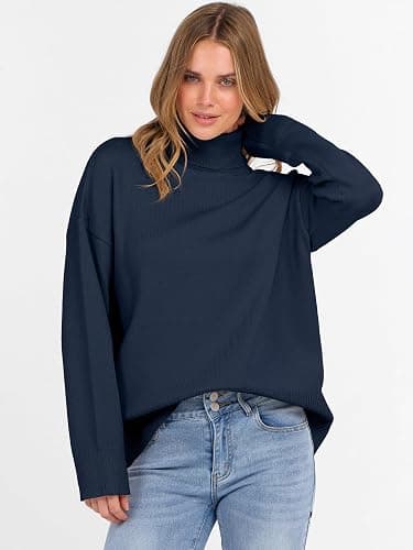 ANRABESS Womens Turtleneck Sweaters Oversized Chunky Long Sleeve Knit High Low Hem Pullover Top 2025 Fall Winter Fashion thumbnail 4
