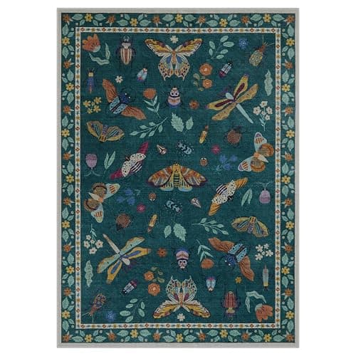 Lahome Insect Print 5x7 Area Rugs for Living Room, Soft Washable Rugs for Bedroom Ultra-Thin Non Slip Modern Rug, Throw Rug Carpet for Office Nursery Dining Room Vionnet(5'x7',Dark Green) thumbnail 8