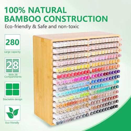 walowalo Bamboo Marker Organizer for 280 Markers Christmas Gifts Durable Pencil Holder Desk Storage Large for Artists Teachers Students Classroom Birthday Gifts No Assembly Required 28-Compartments thumbnail 5
