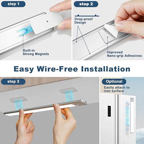 BLS 10inch Under Cabinet Lights, 40 LED Closet Lights, Motion Sensor Light Indoor, Battery Operated Lights, 1800mah USB C Rechargeable Under Cabinet Lighting, Magnetic Night Light for Kitchen (2 Pack) thumbnail 6