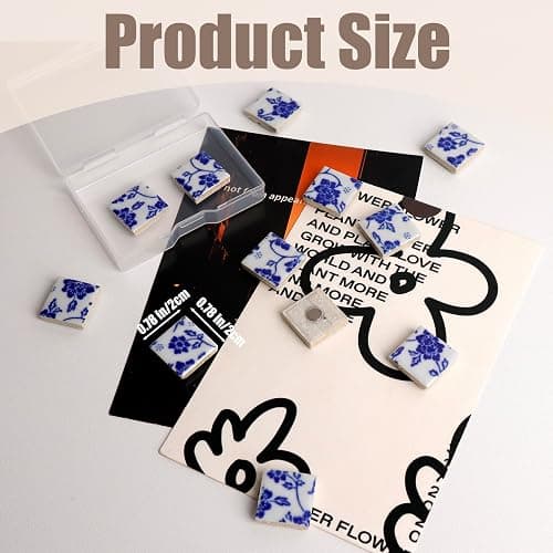 12 Pcs of Blue and White Porcelain Mosaic Refrigerator Magnets,Floral Pattern，for Photos and Notes on Offices, Kitchens Storage Cabinets Refrigerators Storage Cabinets and Whiteboards 11# thumbnail 3
